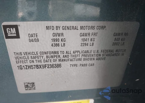 2009 Chevrolet Malibu Lt from USA, damaged, VIN 1G1ZH57BX9F236386